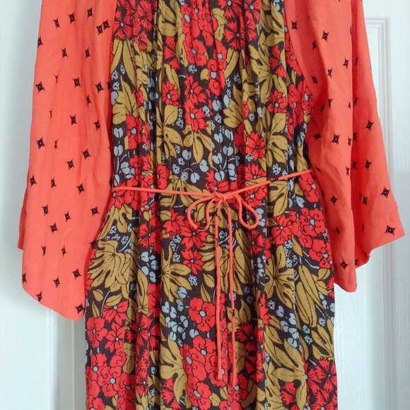 Free People Tallula Poppy Orange Floral Bell Sleeve Deep Pockets Mini Dress M - Picture 9 of 15